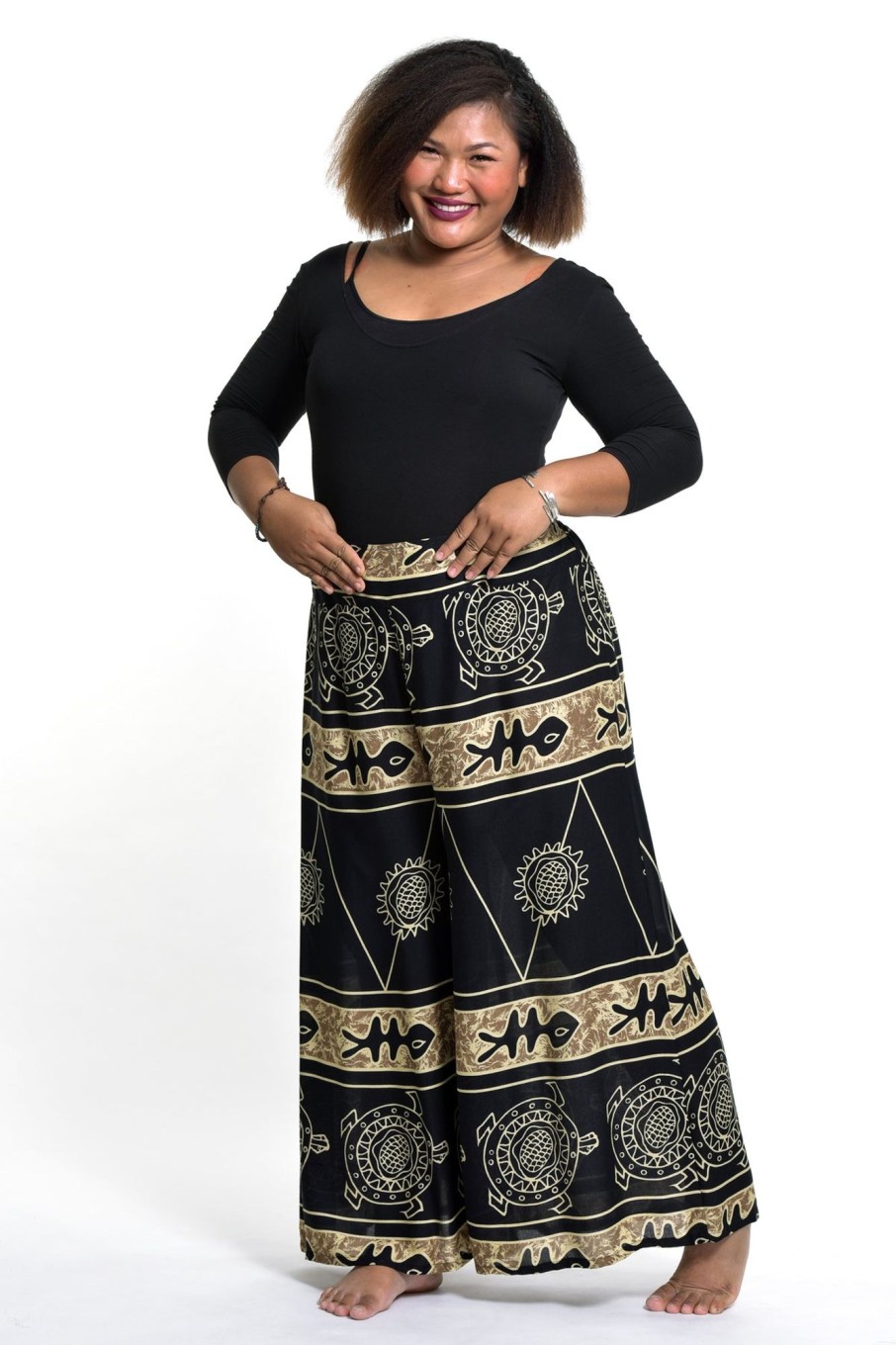 Women HaremPants | Plus Size Turtle Print Palazzo Style Harem Pants In Gold