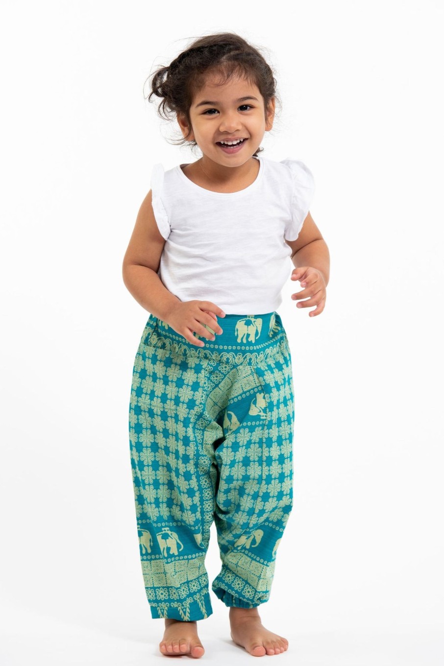 Kids HaremPants | Hill Tribe Elephant Kids Elephant Pants In Turquoise