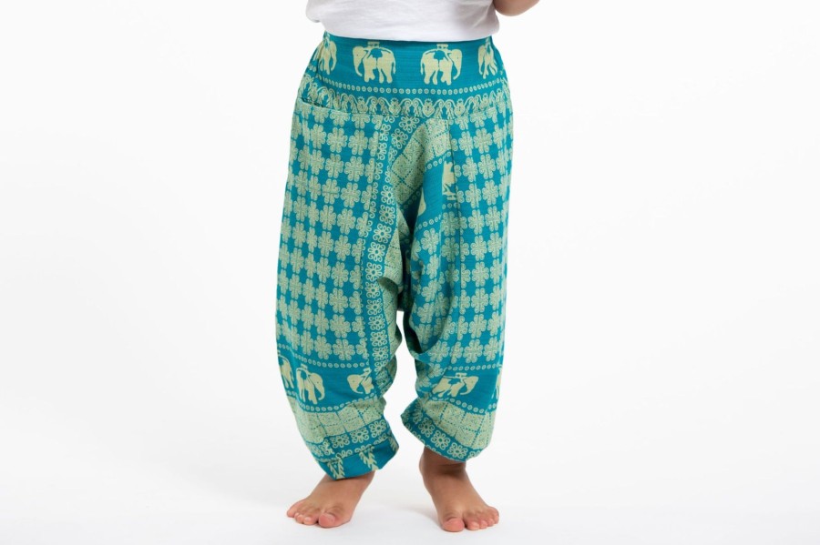 Kids HaremPants | Hill Tribe Elephant Kids Elephant Pants In Turquoise