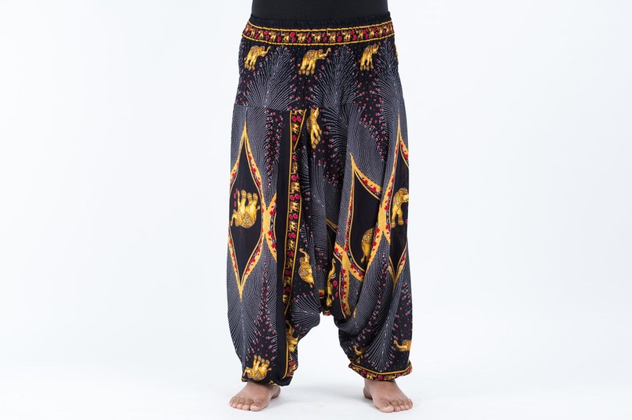 Women HaremPants | Plus Size Peacock Elephant 2-In-1 Jumpsuit Elephant Pants In Black