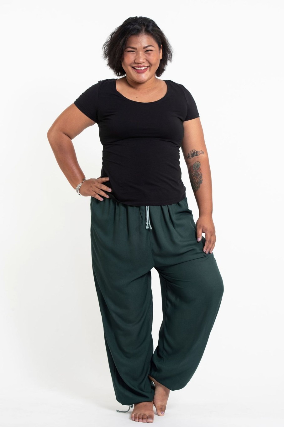 Plus Size HaremPants | Plus Size Solid Color Drawstring Women'S Yoga Massage Pants In Dark Teal