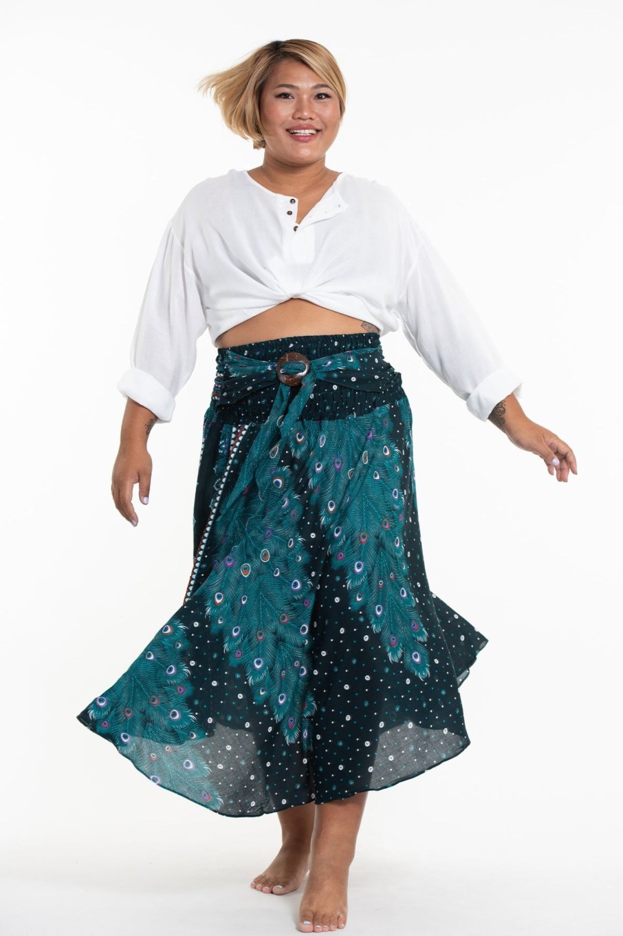 Women HaremPants | Plus Size Peacock Handkerchief Midi Skirt In Turquoise