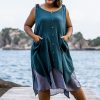 Plus Size HaremPants | Plus Size Women'S Crinkled Hill Tribe Cotton Tank Dress In Teal