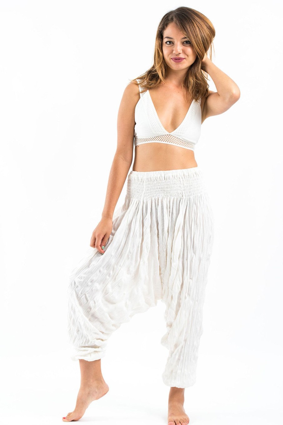 Women HaremPants | Crinkled Cotton Harem Pants In White