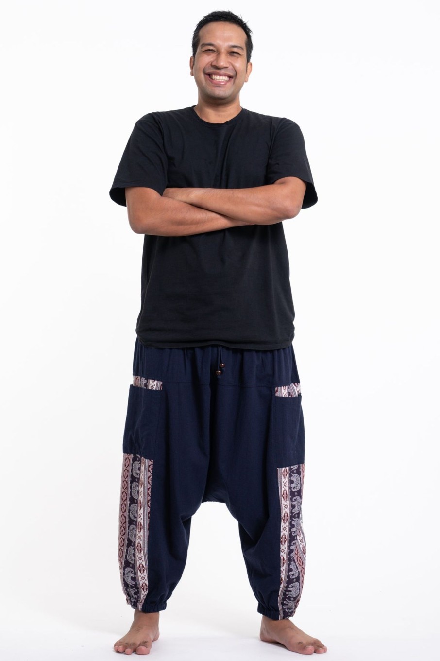 Plus Size HaremPants | Plus Size Elephant Aztec Cotton Men'S Harem Pants In Navy