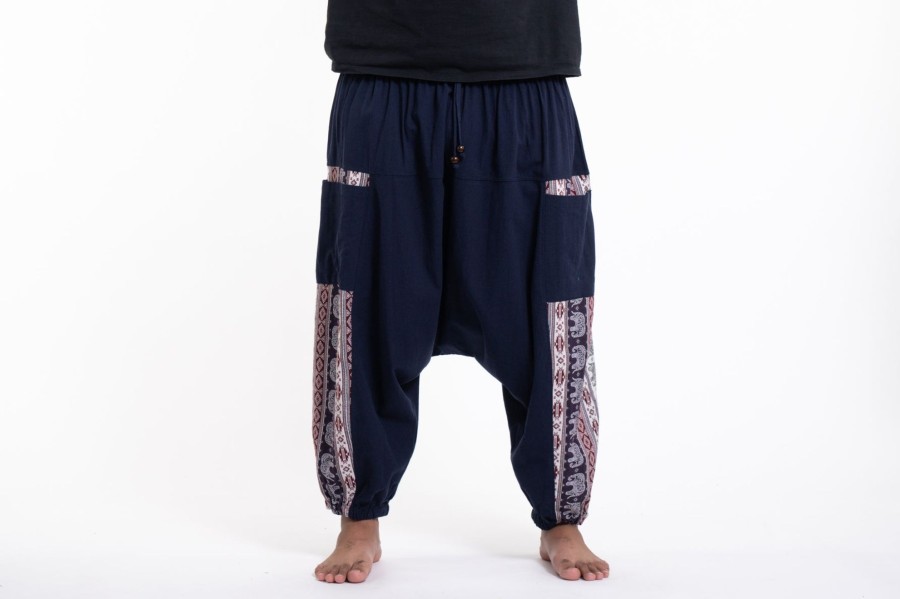 Plus Size HaremPants | Plus Size Elephant Aztec Cotton Men'S Harem Pants In Navy