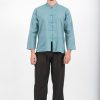 Men HaremPants | Mens Yoga Shirts Chinese Collared In Aqua