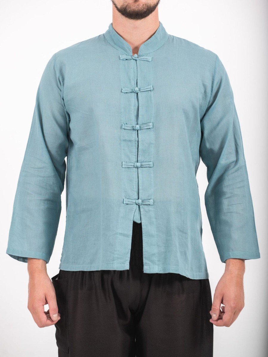 Men HaremPants | Mens Yoga Shirts Chinese Collared In Aqua