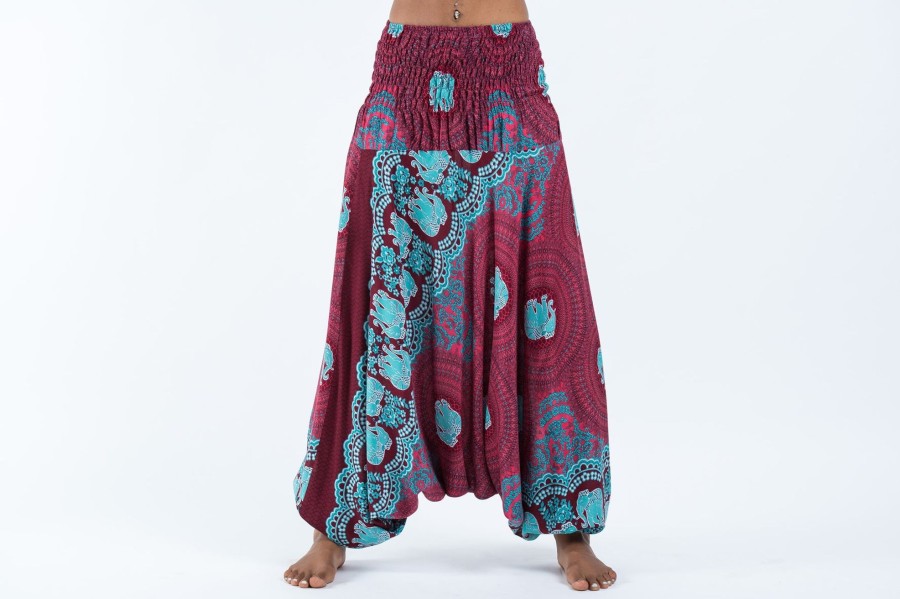 Women HaremPants | Mandala Elephant 2-In-1 Jumpsuit Elephant Pants In Red