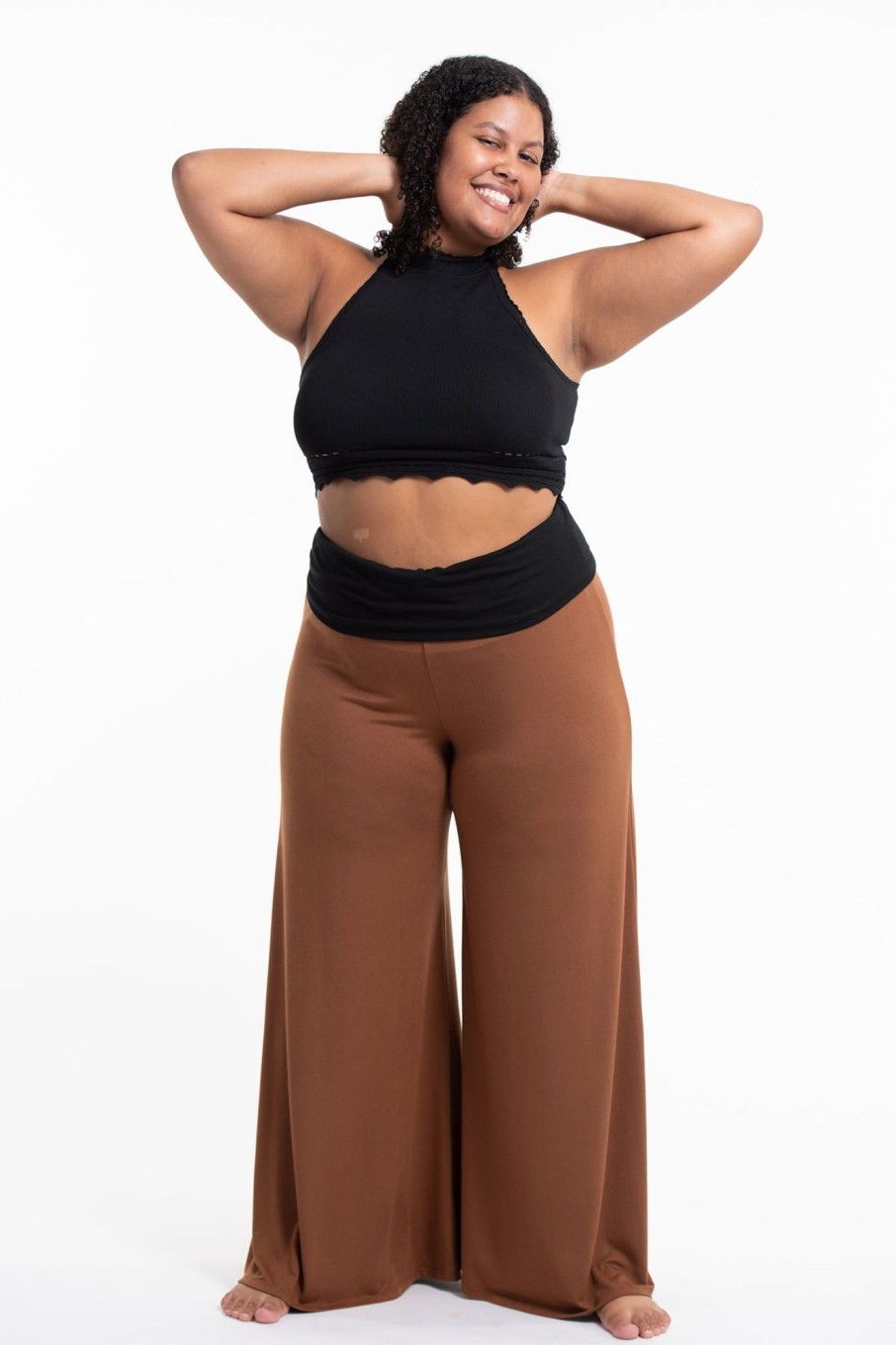 Plus Size HaremPants | Plus Size Wide Leg Palazzo Harem Pants Cotton Spandex In Solid Brown