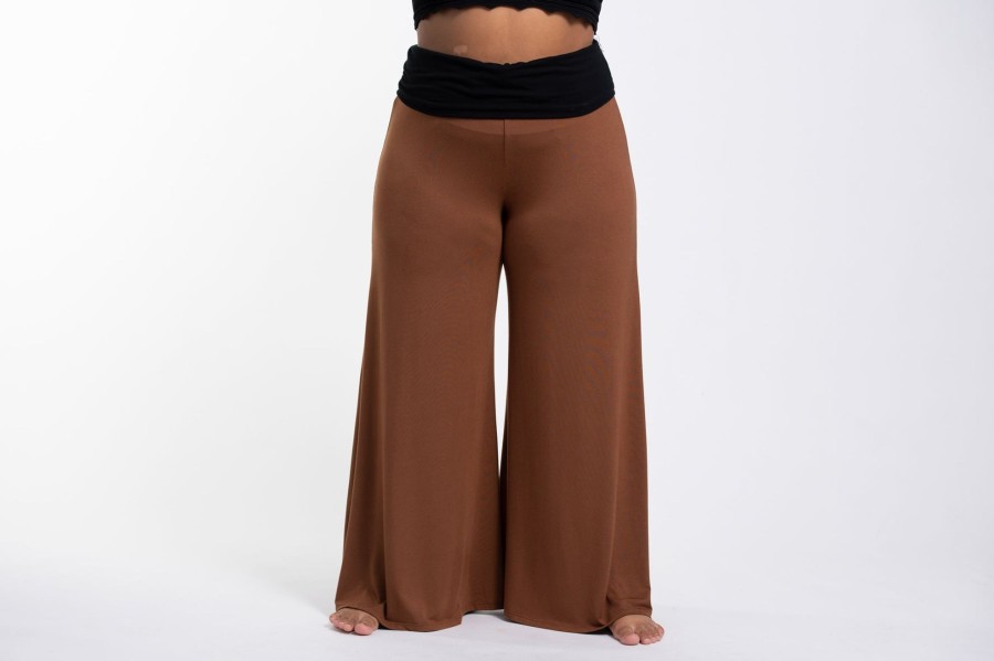 Plus Size HaremPants | Plus Size Wide Leg Palazzo Harem Pants Cotton Spandex In Solid Brown