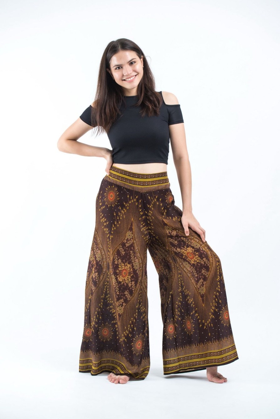 Women HaremPants | Peacock Eyes Palazzo Style Harem Pants In Brown Gold Brown/ Gold