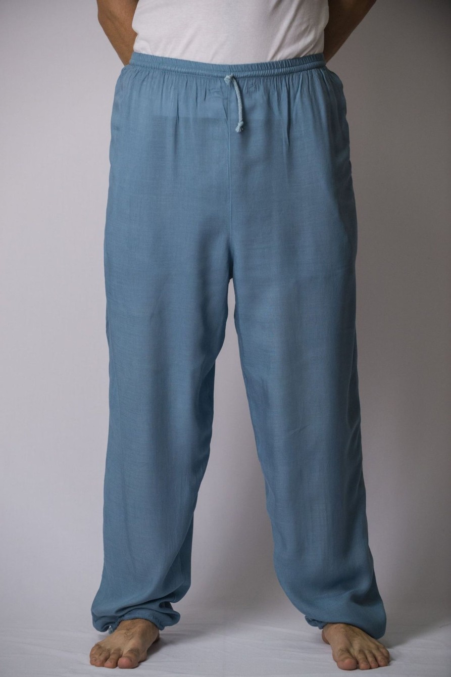 Men HaremPants | Solid Color Drawstring Men'S Yoga Massage Pants In Blue Gray