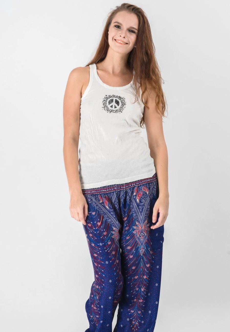 Women HaremPants | Super Soft Sure Design Women'S Tank Tops Peace Sign White