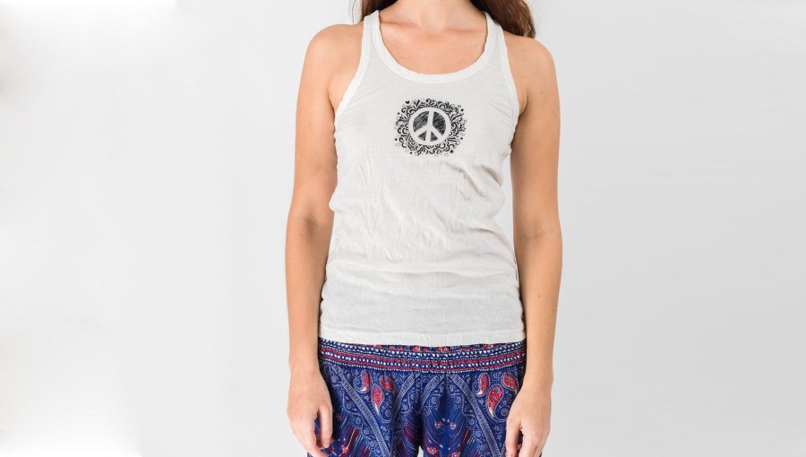 Women HaremPants | Super Soft Sure Design Women'S Tank Tops Peace Sign White