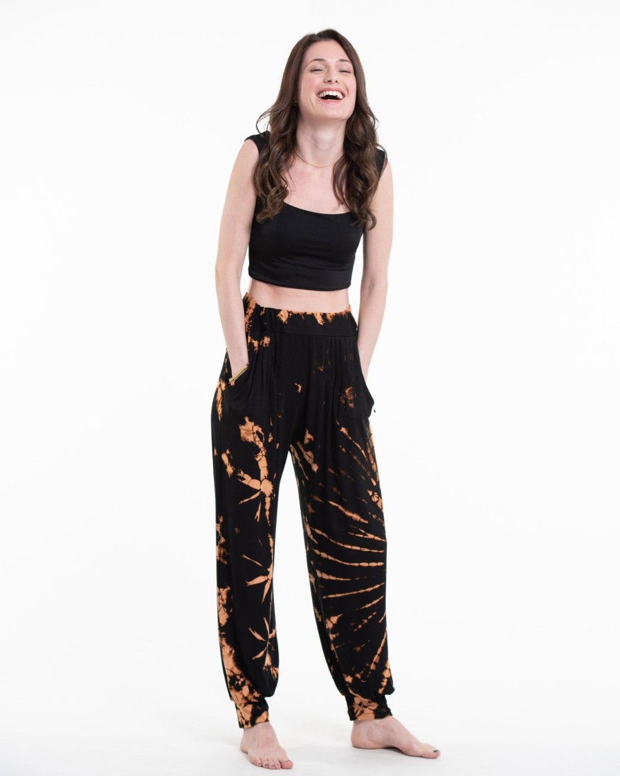 Women HaremPants | Tie Dye Cotton Women Harem Pants In Black Orange Black / Orange