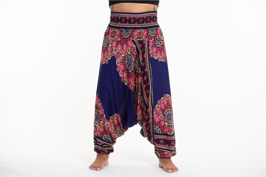 Women HaremPants | Plus Size Peony Mandalas 2-In-1 Jumpsuit Harem Pants In Indigo