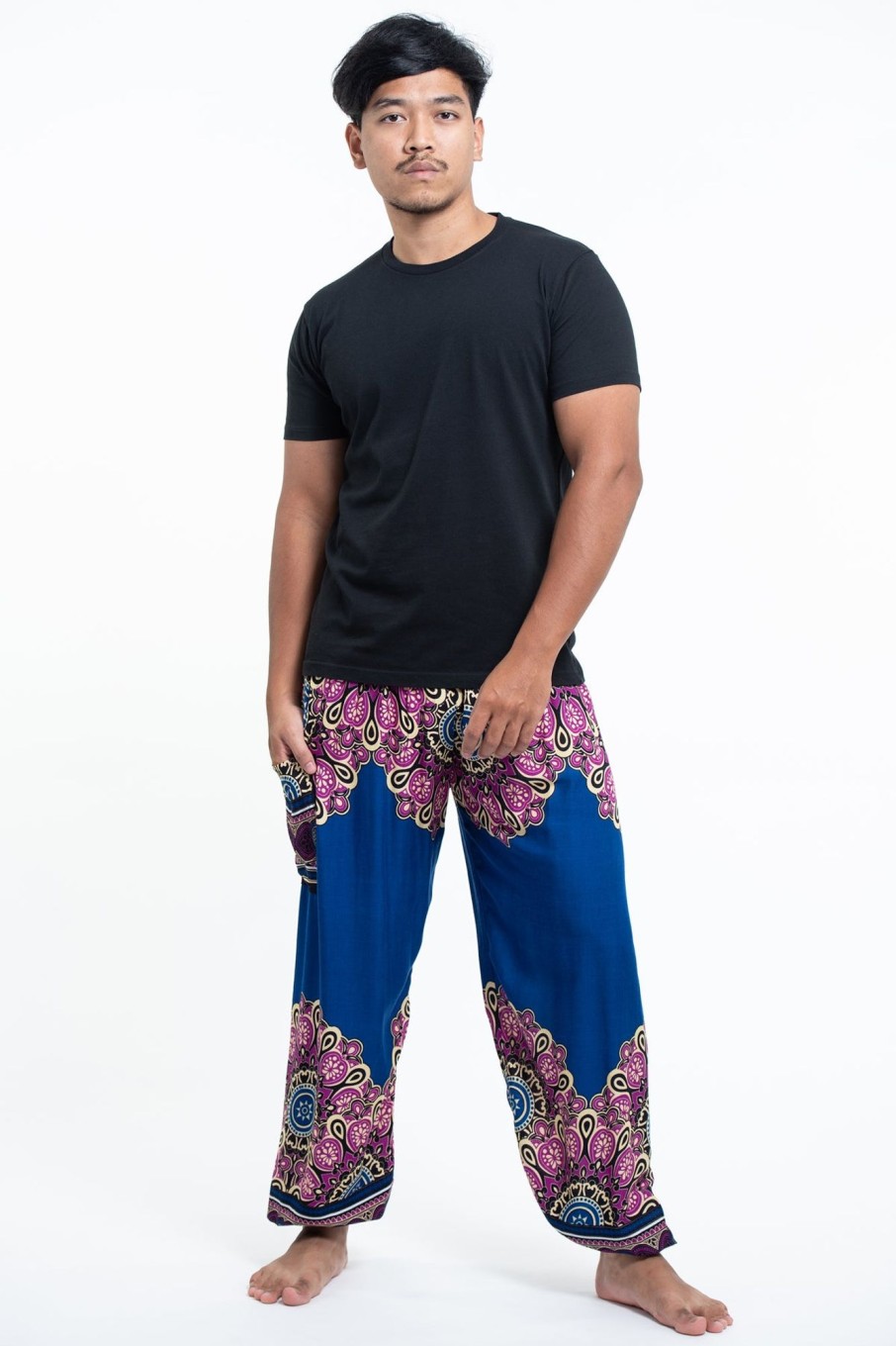 Men HaremPants | Peony Mandalas Men'S Harem Pants In Blue