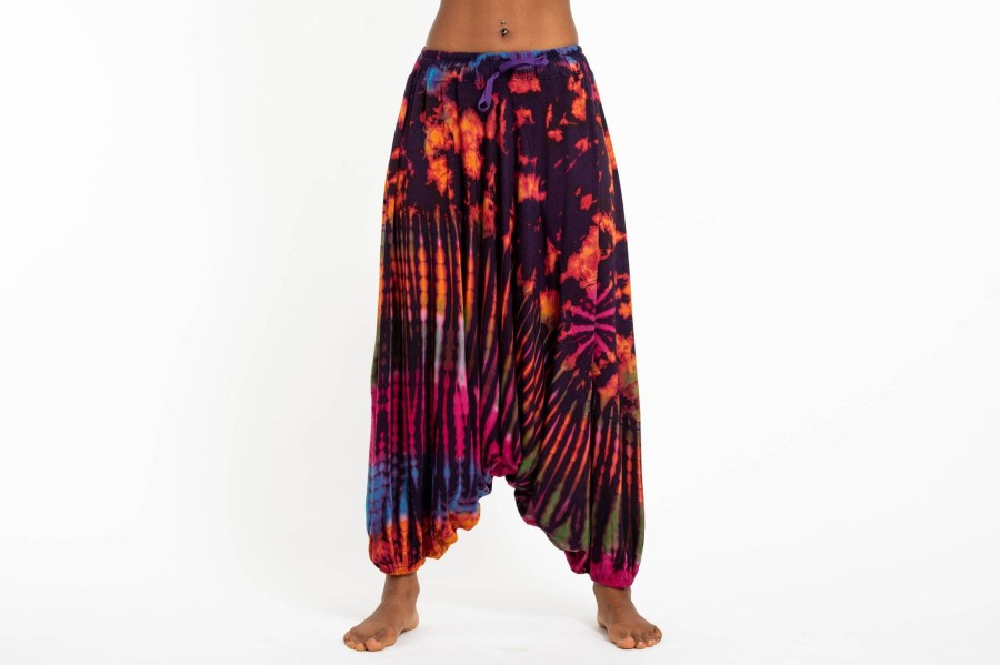 Women HaremPants | Tie Dye Women'S Spandex Cotton Low Cut Harem Pants In Purple