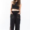 Women HaremPants | Thai Cotton Women'S Pants With Hill Tribe Trim In Black