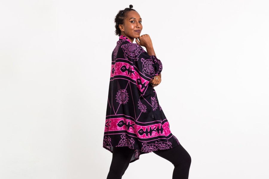 Women HaremPants | Turtle Print Kimono Cardigan In Pink