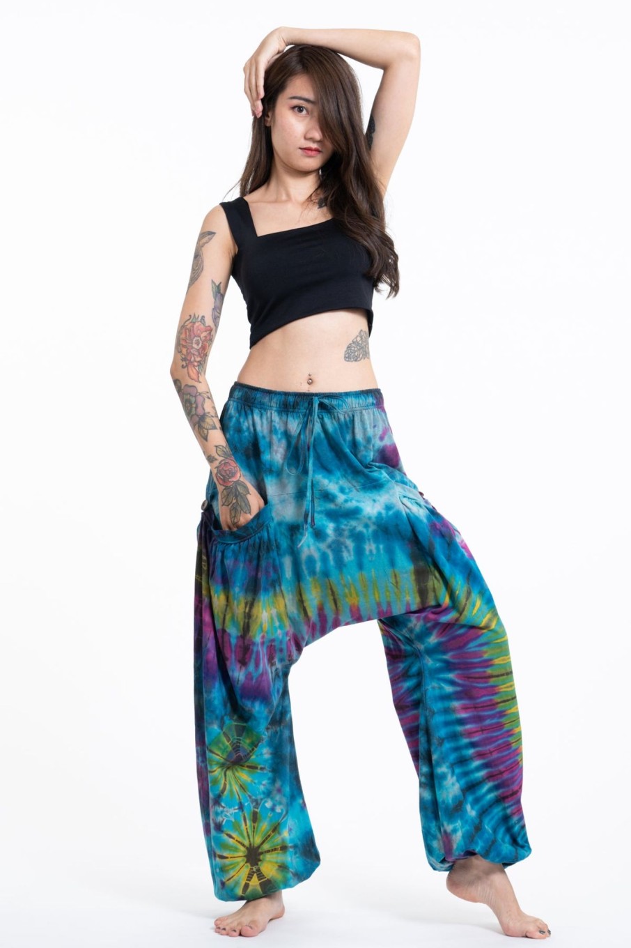 Women HaremPants | Tie Dye Cotton Women Harem Pants In Sky Blue