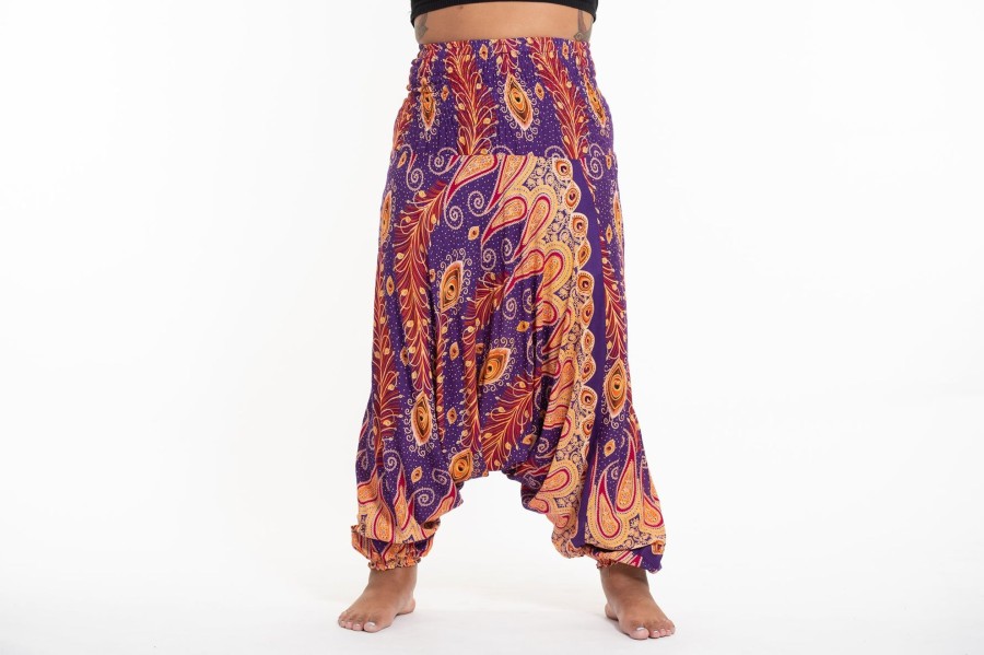 Plus Size HaremPants | Plus Size Peacock Paisley 2-In-1 Jumpsuit Harem Pants In Purple