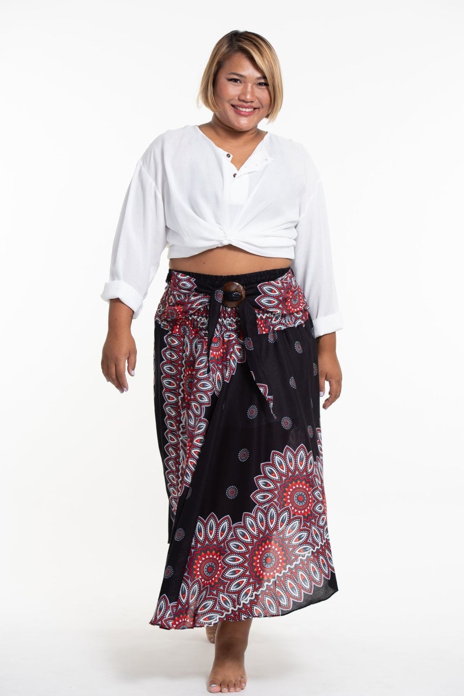 Plus Size HaremPants | Plus Size Mandalas Handkerchief Midi Skirt In Black