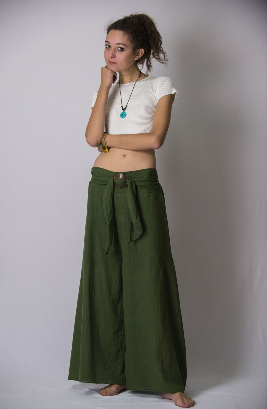 Women HaremPants | Women'S Thai Harem Palazzo Pants In Solid Green