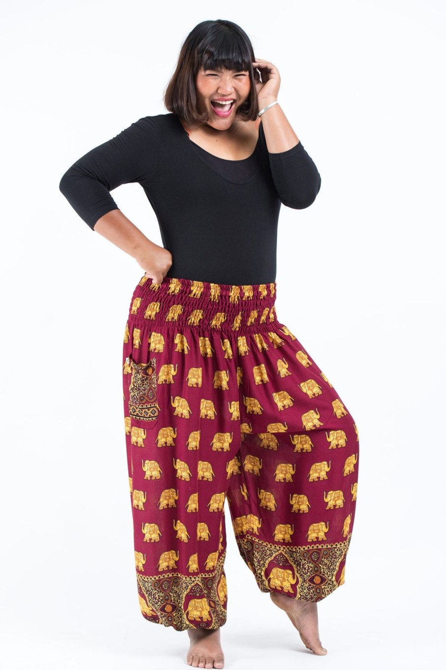 Women HaremPants | Plus Size Golden Elephant Women'S Elephant Pants In Maroon