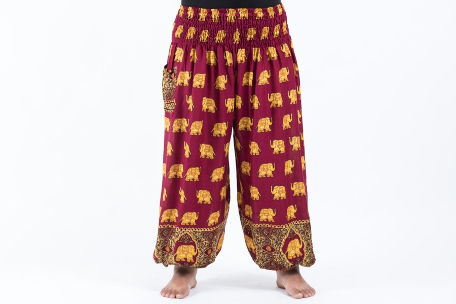 Women HaremPants | Plus Size Golden Elephant Women'S Elephant Pants In Maroon