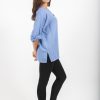 Women HaremPants | Womens Yoga Shirts No Collar With Coconut Buttons In Blue