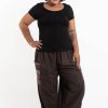 Plus Size HaremPants | Plus Size Women'S Drawstring Pinstripes Cotton Pants With Aztec Pocket In Brown