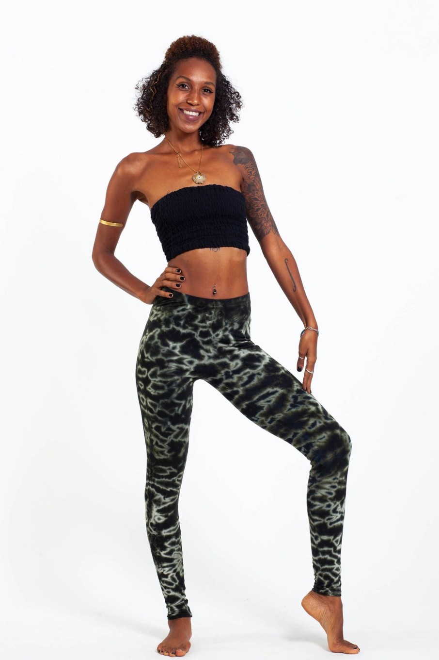 Women HaremPants | Marble Tie Dye Cotton Leggings In Dark Green