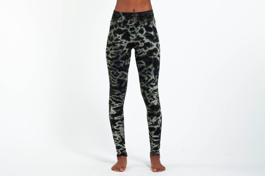 Women HaremPants | Marble Tie Dye Cotton Leggings In Dark Green