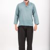 Men HaremPants | Mens Yoga Shirts Nehru Collared In Aqua