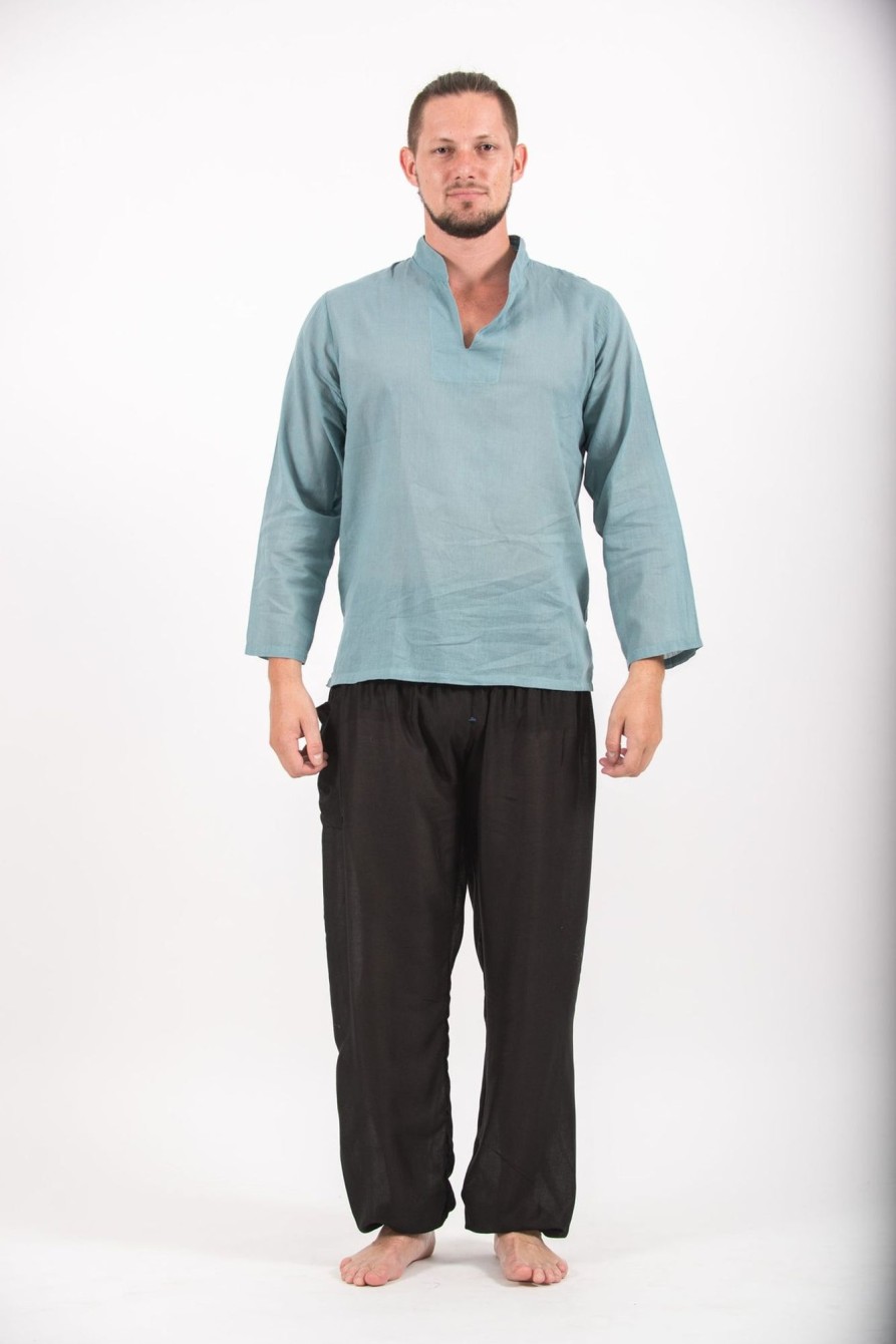 Men HaremPants | Mens Yoga Shirts Nehru Collared In Aqua