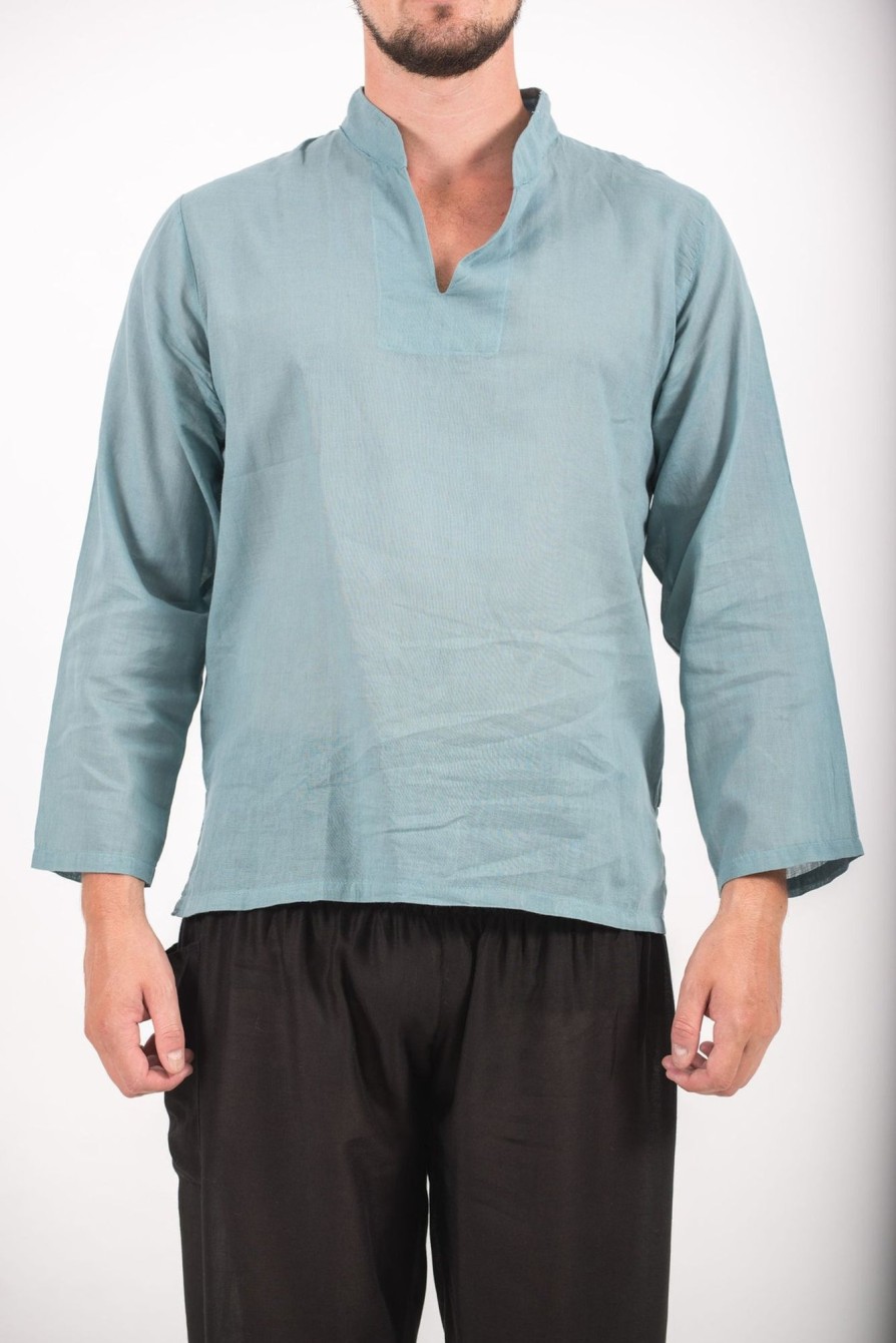 Men HaremPants | Mens Yoga Shirts Nehru Collared In Aqua