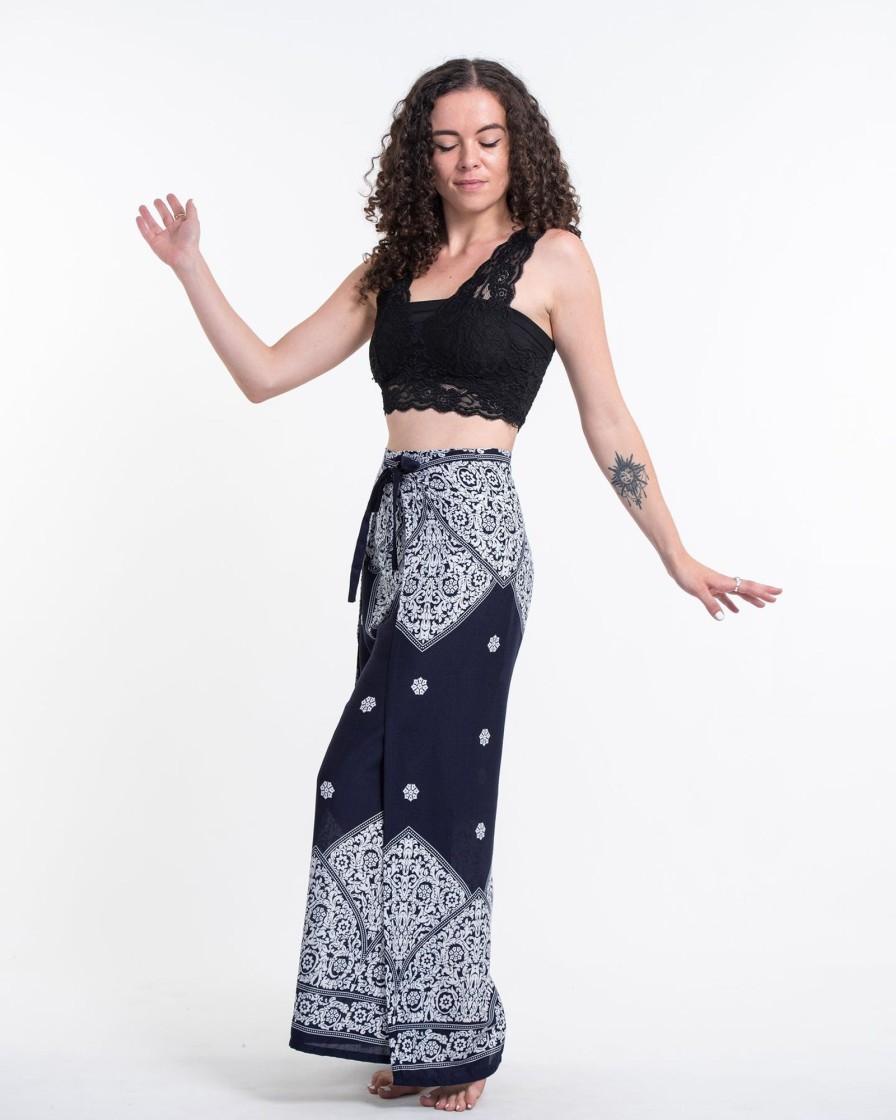 Women HaremPants | Blooming Vines Wrap Palazzo Style Harem Pants In Navy