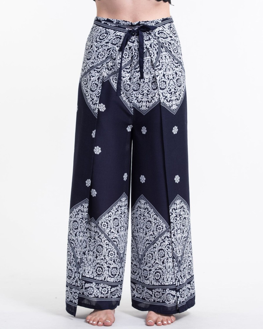 Women HaremPants | Blooming Vines Wrap Palazzo Style Harem Pants In Navy