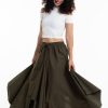 Women HaremPants | Solid Color Cotton Handkerchief Midi Skirt In Olive