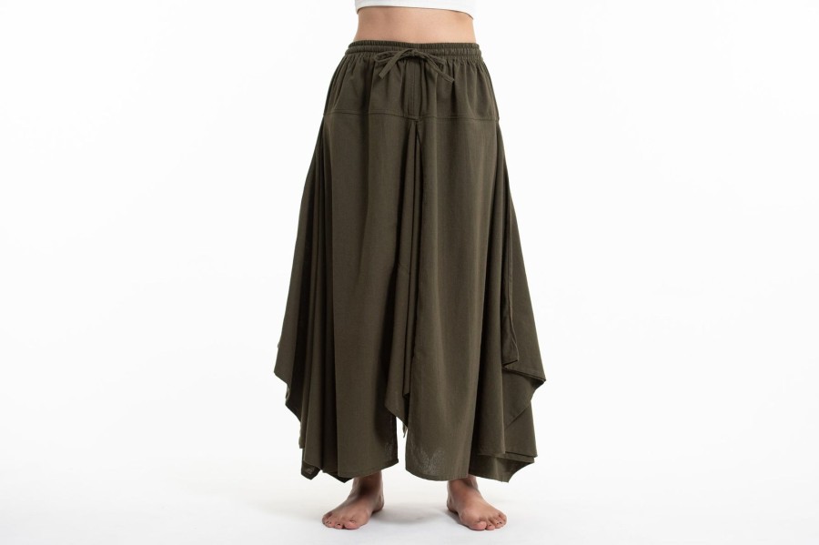 Women HaremPants | Solid Color Cotton Handkerchief Midi Skirt In Olive