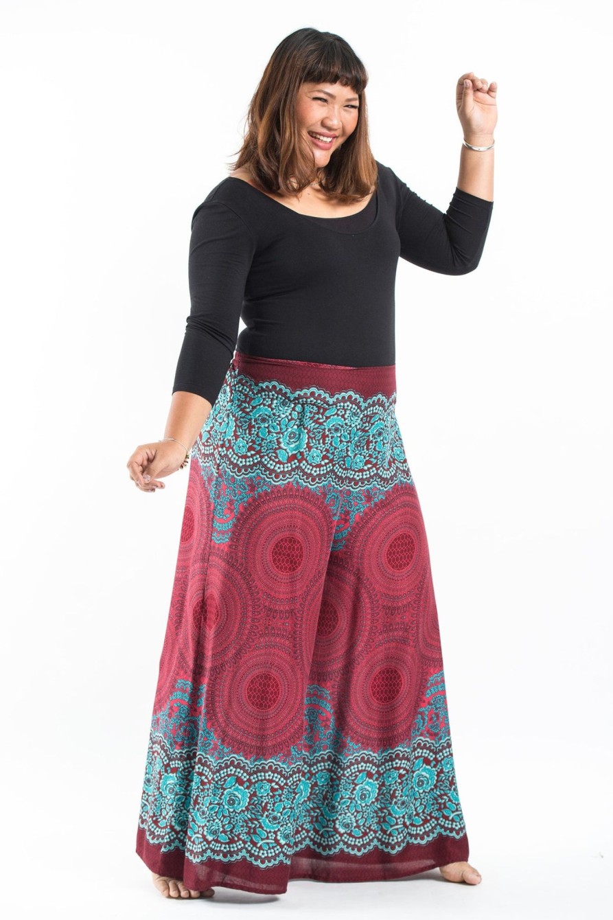 Plus Size HaremPants | Plus Size Geometric Mandalas Palazzo Style Harem Pants In Red