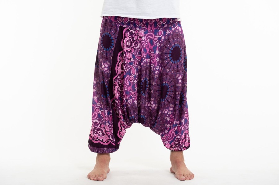 Men HaremPants | Plus Size Paisley Mandalas Drop Crotch Men'S Harem Pants In Purple