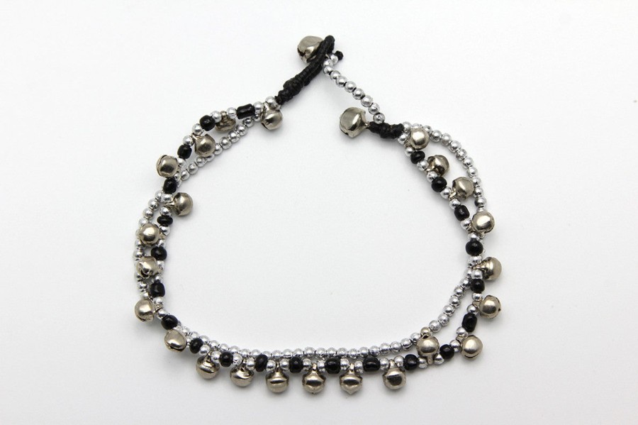 Accessories HaremPants | Hand Made Fair Trade Anklet Double Strand Silver Beads Black