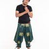 Women HaremPants | Thai Hill Tribe Fabric Men'S Harem Pants With Ankle Straps In Teal