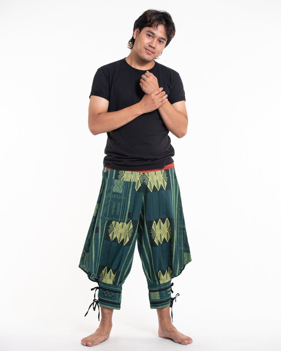 Women HaremPants | Thai Hill Tribe Fabric Men'S Harem Pants With Ankle Straps In Teal