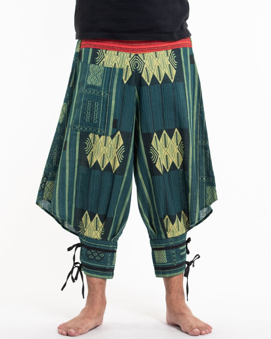 Women HaremPants | Thai Hill Tribe Fabric Men'S Harem Pants With Ankle Straps In Teal