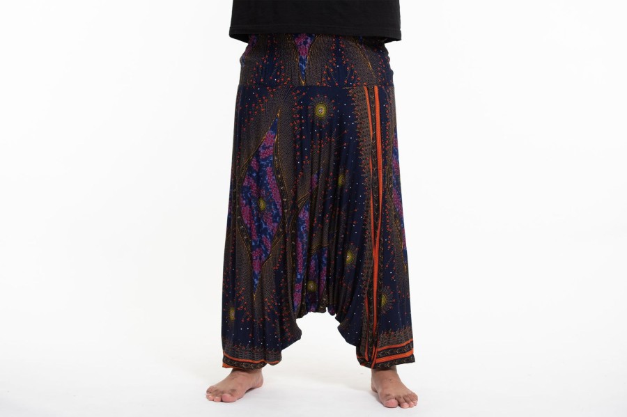 Men HaremPants | Plus Size Peacock Eyes Drop Crotch Men'S Harem Pants In Navy