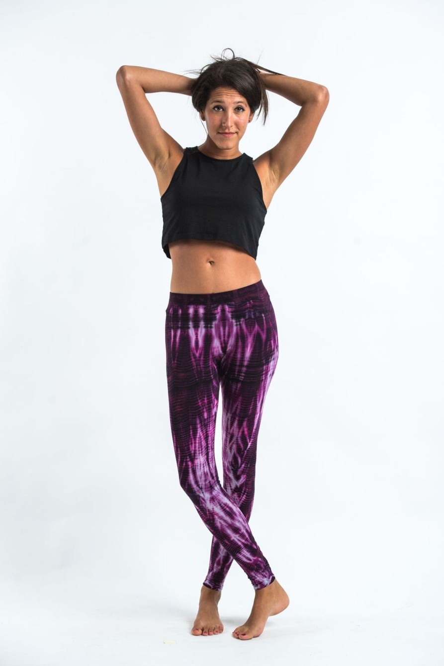 Women HaremPants | Lightning Stripes Tie Dye Cotton Leggings In Purple